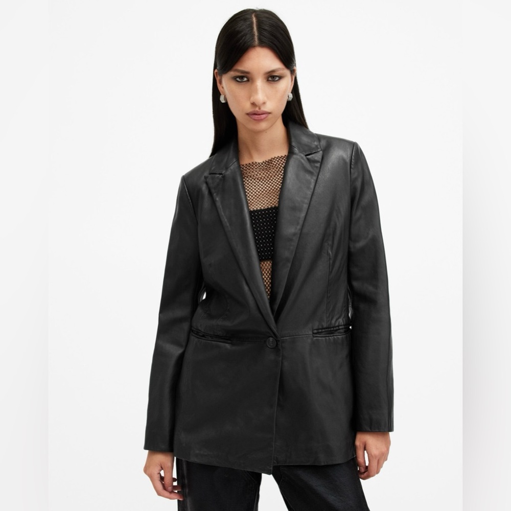 All Saints Deri Single Breasted Leather Blazer.